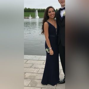 Sherri Hill navy v-neck dress